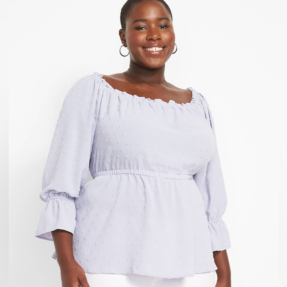 Lane Bryant Convertible Off/On Shoulder Purple Woven Polka Dots Blouse Sz 22/24